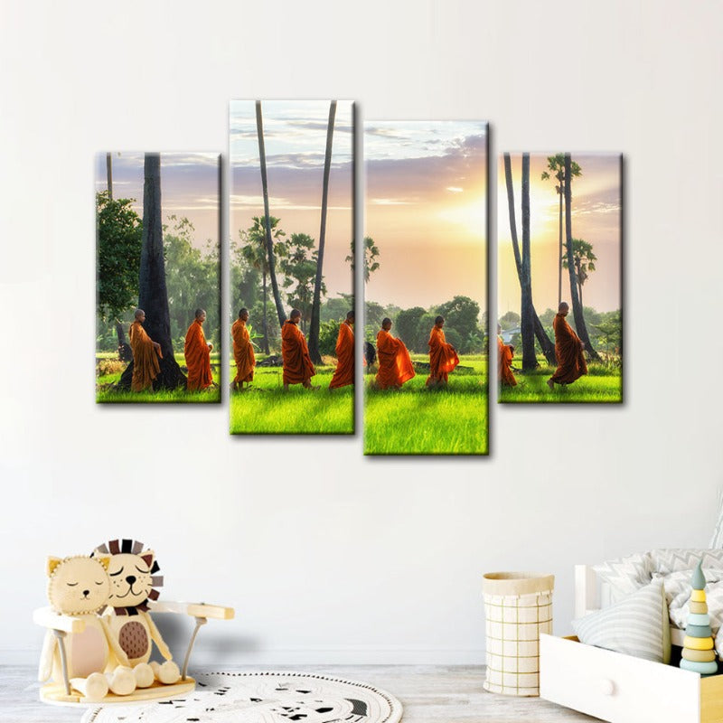 4-teilige entspannende Mönche - Leinwand Wandkunst Malerei