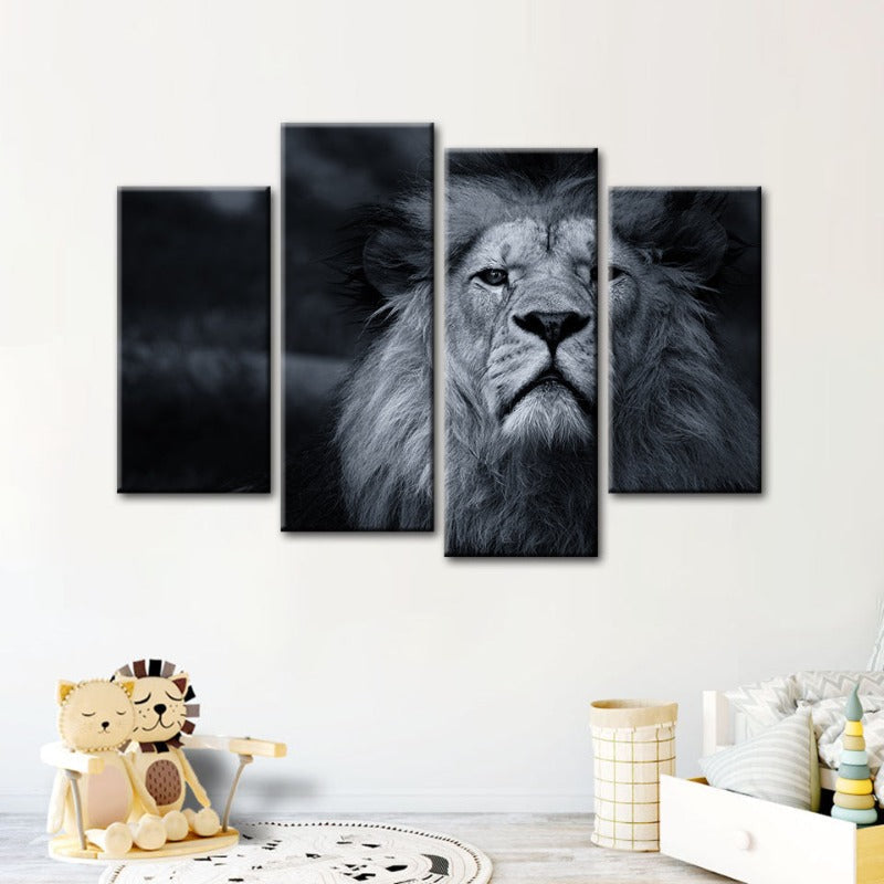 4 Teile Grau-Papier Lion - Leinwand Wandkunst Malerei