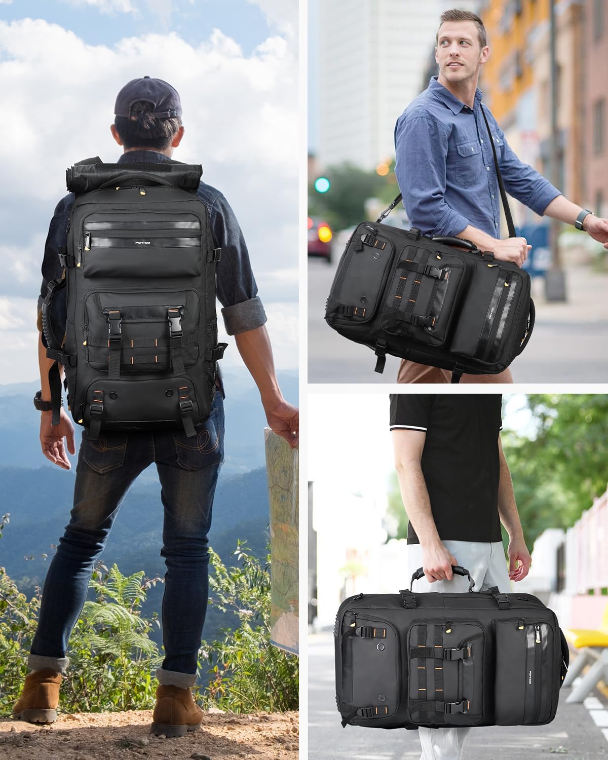 50L Flugbereiter Umwandelbarer Reise-Rucksack mit Schuhfach & USB-Anschluss | Karnz