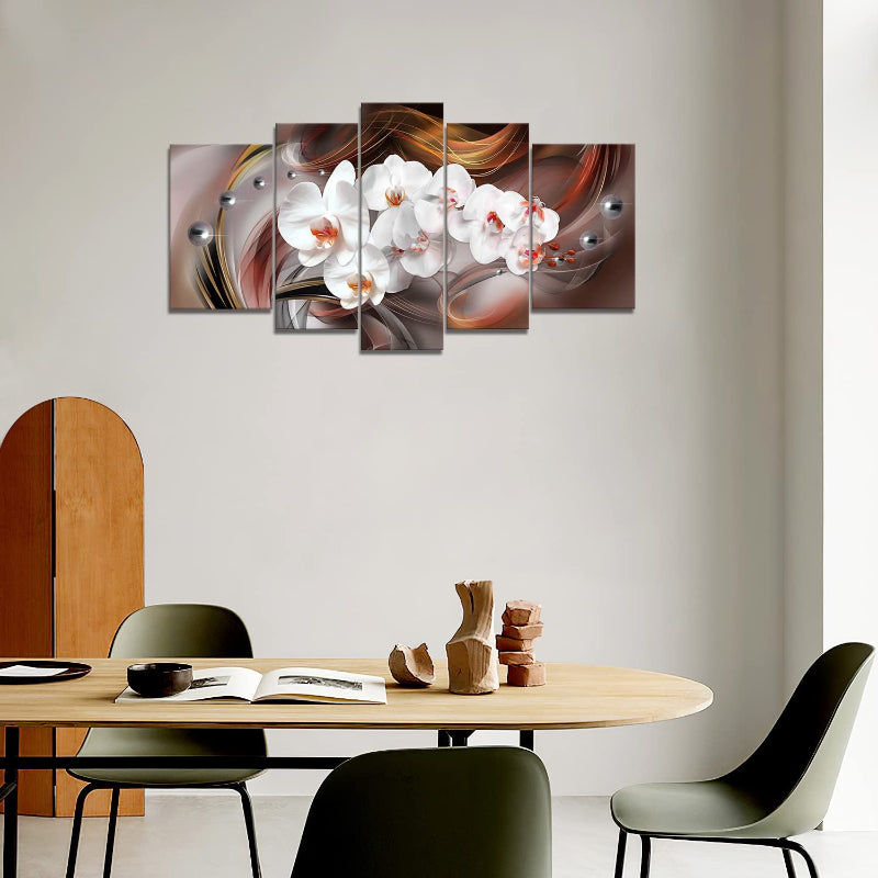 Set mit 5 weißen Orchideen-Leinwandbildern