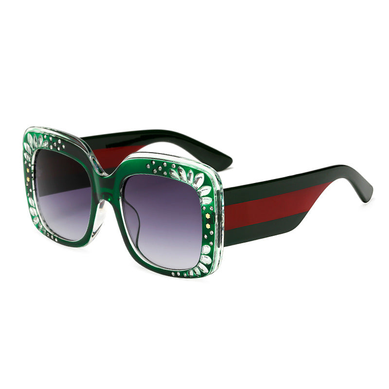 Damen oversized modische Sonnenbrille mit funkelnden Verzierungen Karnz
