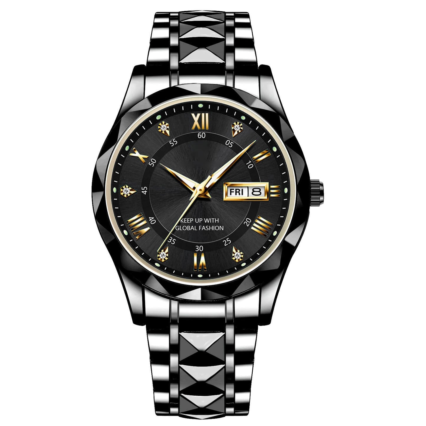 Wasserdichte, leuchtende Herrenuhr aus zweifarbigem Edelstahl mit Quarzwerk