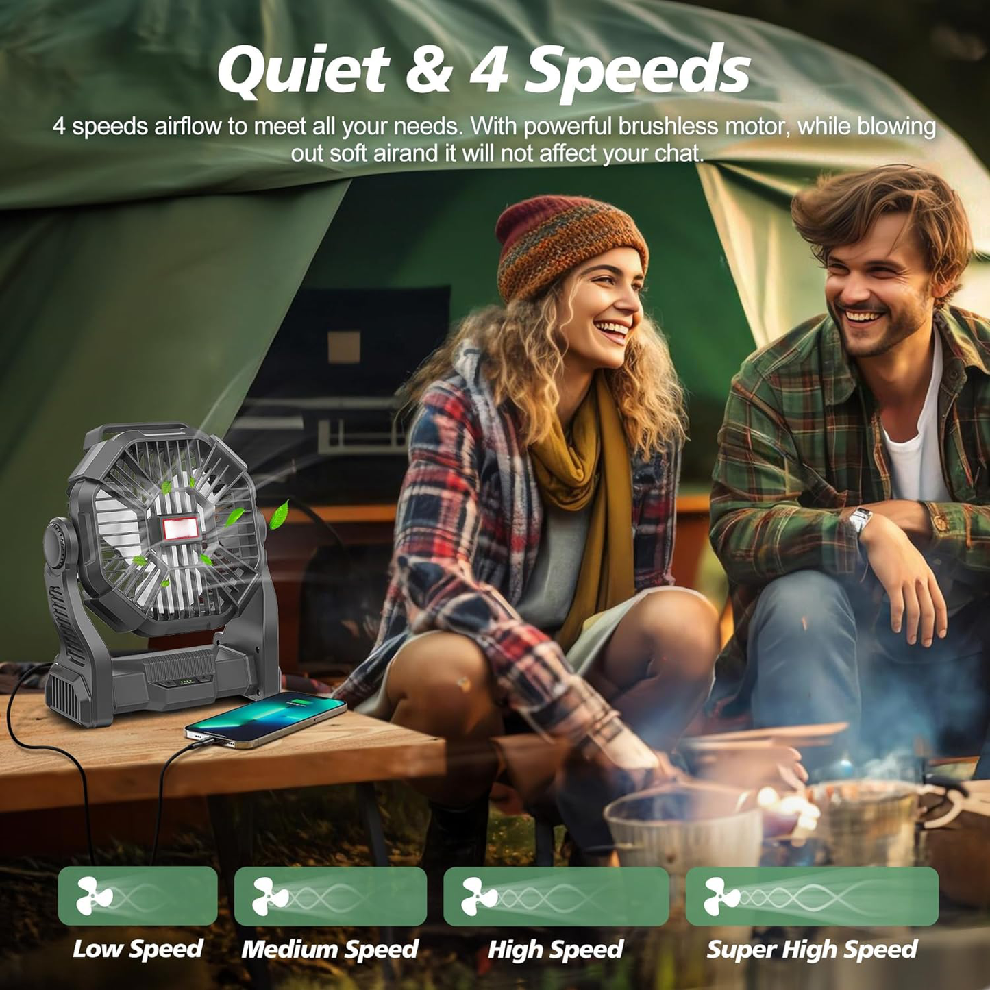 Tragbarer wiederaufladbarer Campingventilator | Karnz