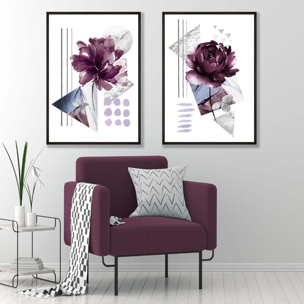 Moderne Blumen in Lila – 2 Kunstdrucke