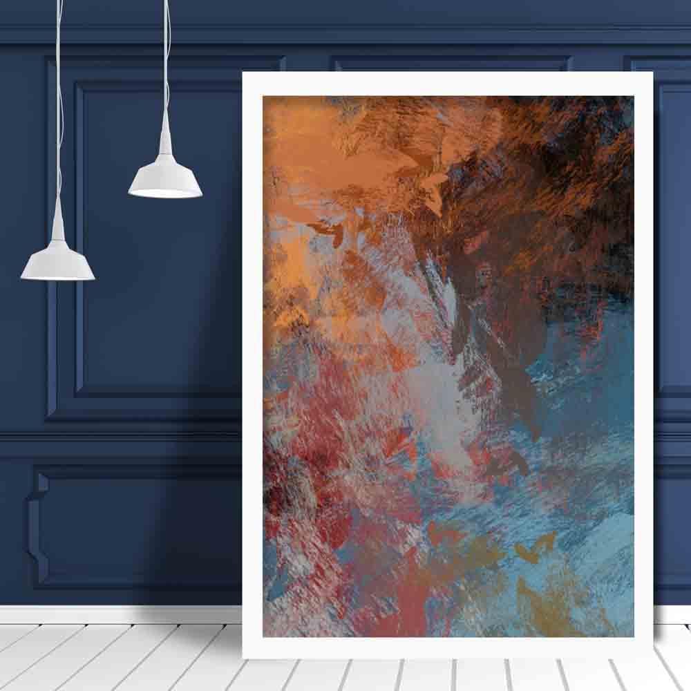 Abstrakter blau-orangefarbener Kunstdruck Nr. 2