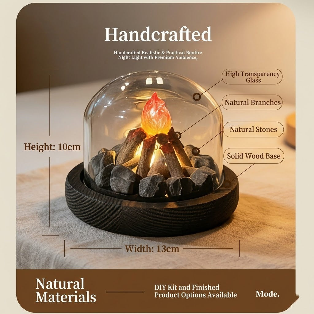 Mini Lagerfeuer Flamme Glasdome Nachttischlampe