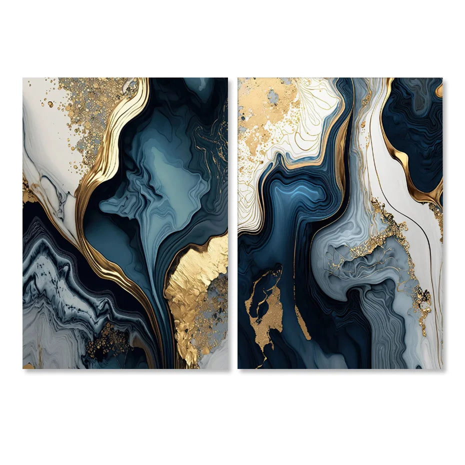 Tiefsee-Ozeanblau Gold-Marmor-Druck Wandkunst Feine Kunst Leinwand Drucke Poster Bilder Für Wohnzimmer Esszimmer Licht Luxus Wohnkultur | Karnz