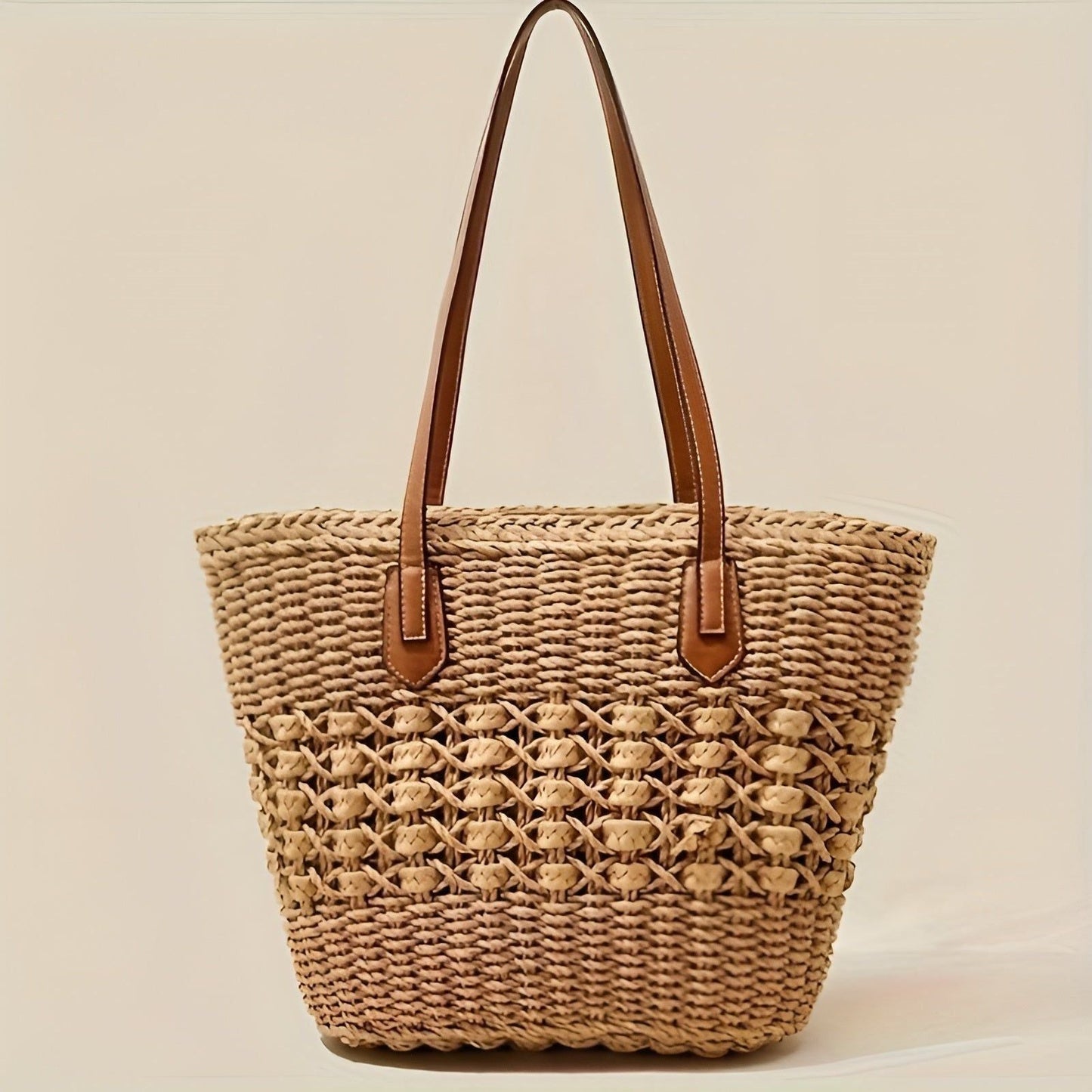 Strandtasche aus Stroh – Großes Fassungsvermögen & leicht | Ideal zum Shoppen und für den Urlaub