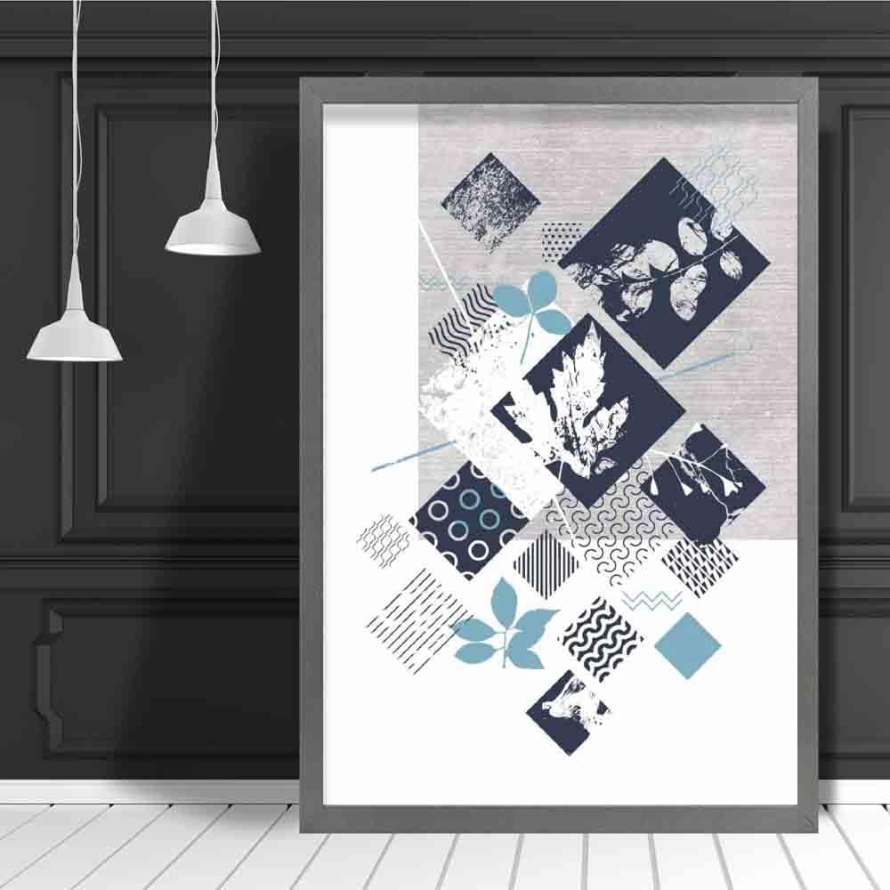 BOTANISCH Abstrakt GEOMETRISCH Marineblau und Türkis Blumenmuster 03