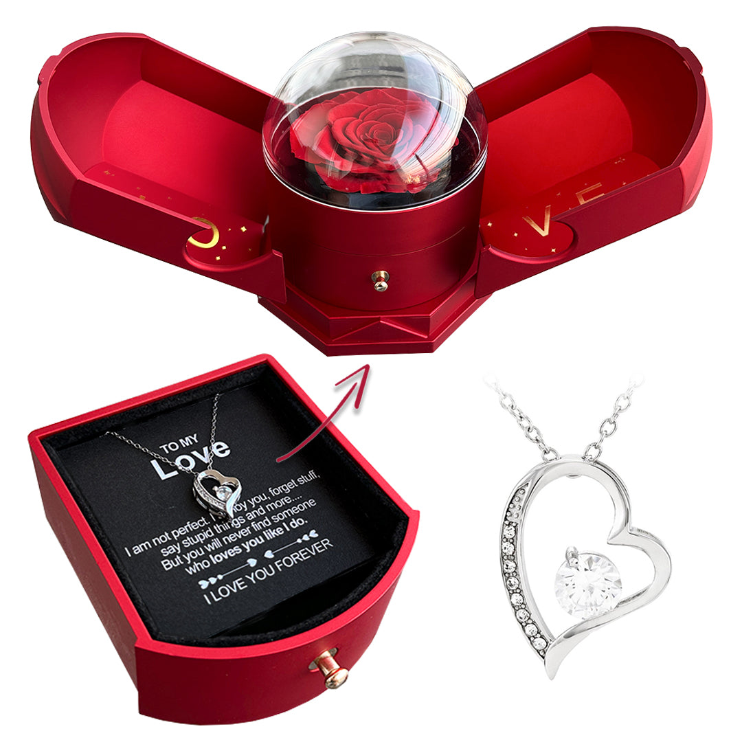 Karnz | Ewige Rosenbox "Für Meine Liebe" Mit Diamant-Herz-Halskette