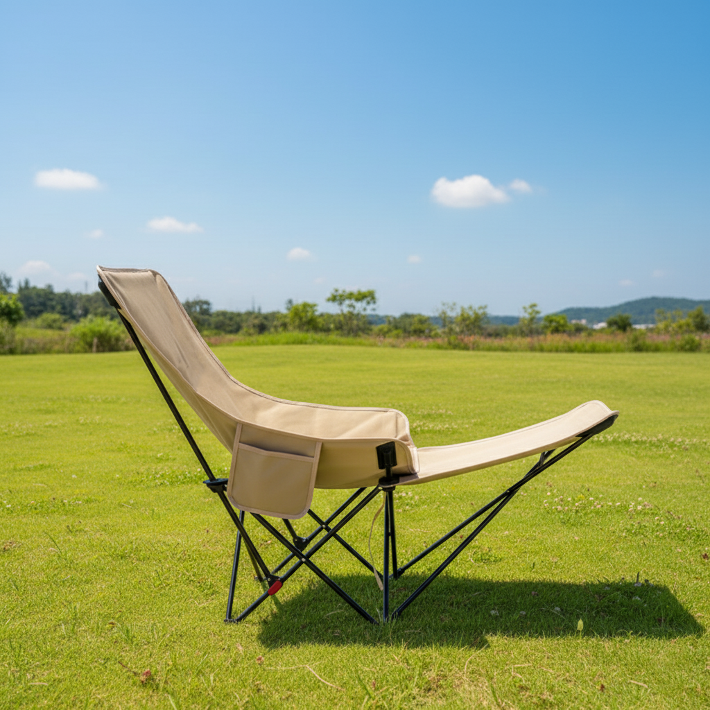 Klappbarer Campingstuhl aus Oxford-Gewebe und Kohlenstoffstahl mit Rückenlehne und Fußstütze für Terrasse und Garten