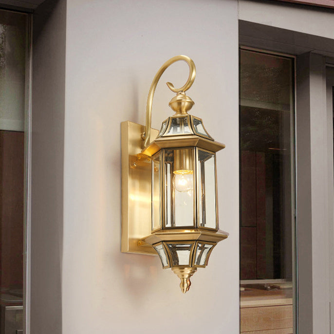 Polygonale, wasserdichte Wandleuchte aus Messing und Glas mit einer Lichtquelle für Schlafzimmer, Terrasse und Garten