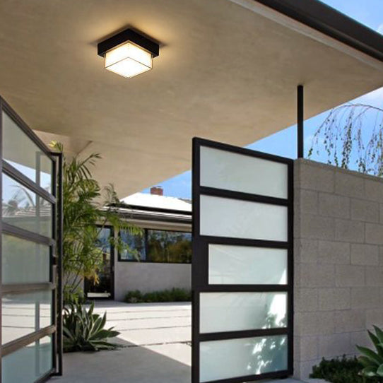Moderner minimalistischer wasserdichter quadratischer runder Zylinder aus Druckguss-Aluminium Acryl LED Deckenleuchte für Außenpatio | Karnz