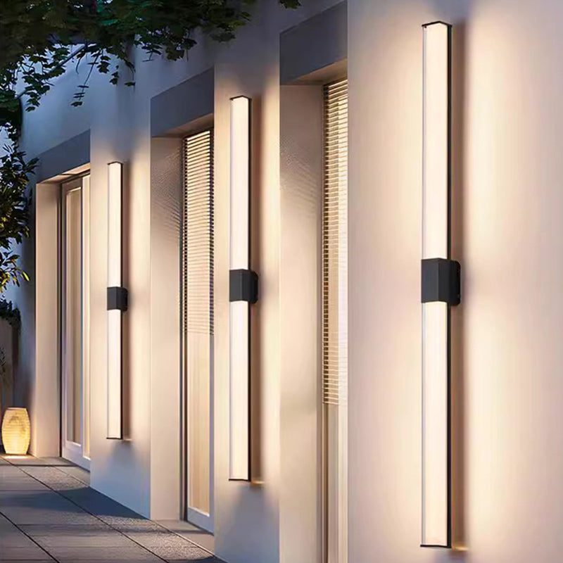Moderner minimalistischer wasserdichter rechteckiger langer Aluminium-PC-Außenwandlaterne für den Garten | Karnz