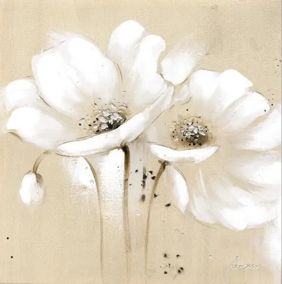 Beige Weiße Blüten Wandkunst Fine Art Leinwanddrucke Moderne Botanische Quadratische Format Florale Bilder Für Wohnzimmer Schlafzimmer Dekor