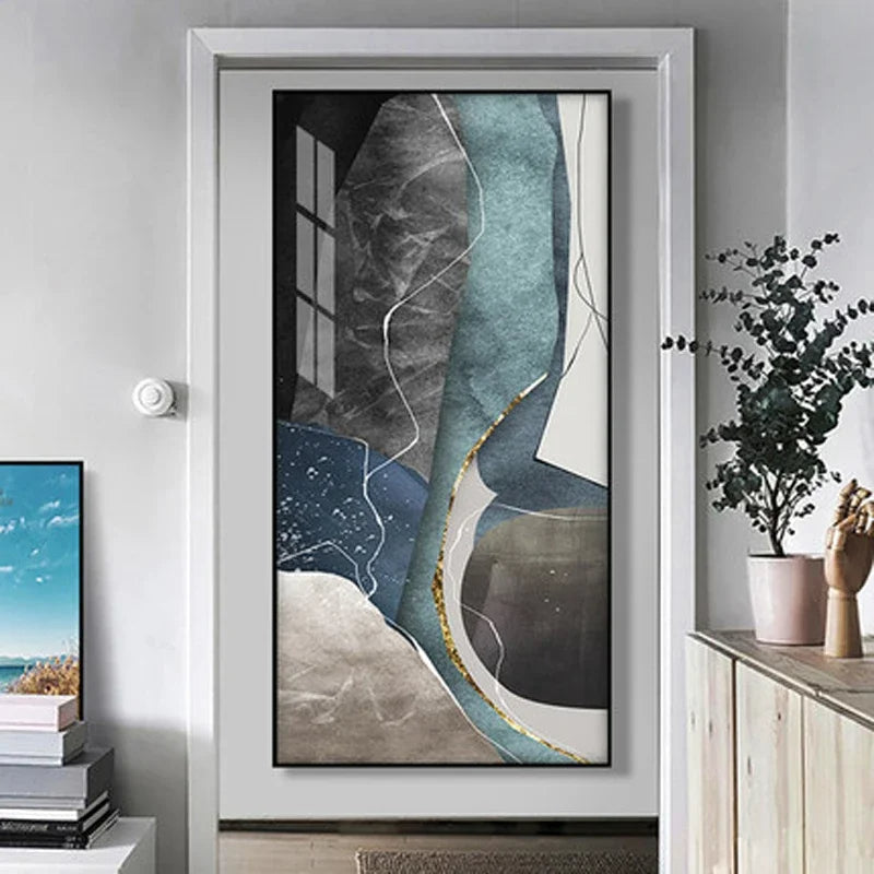 Große Größen Grau Blau Grün Nordisch Geomorph Abstract Wandkunst Feine Kunst Leinwanddrucke Bilder Für Moderne Wohnung Wohnzimmer Eingangsbereich Kunst Dekor | Karnz