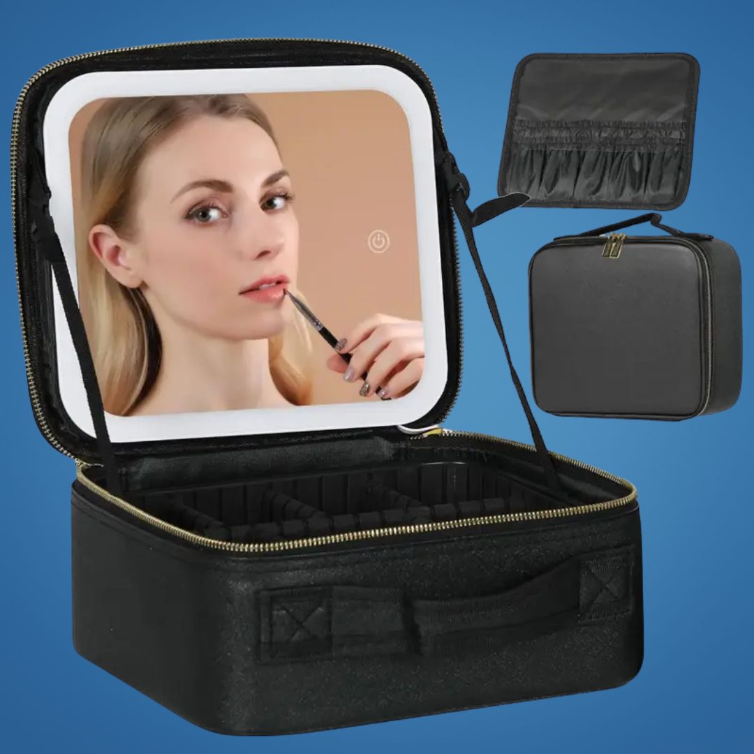 GlamOrganize | Make-up- und Toilettentasche - Kosmetik-Organizer - LED-Spiegel - Kompakte Aufbewahrung für Make-up und Hautpflege - Praktische Reiseschale
