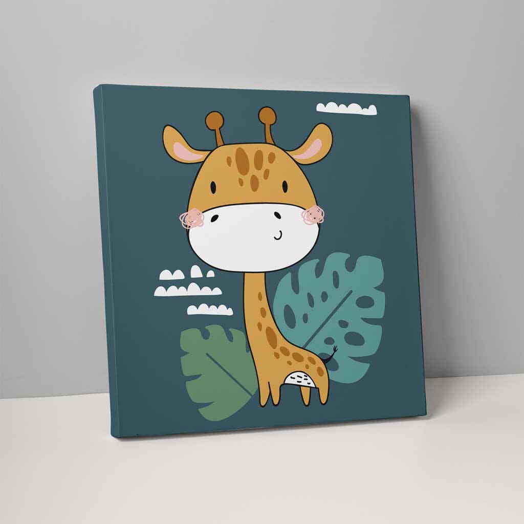 Boho Safari Dschungel Giraffe Türkis und Gelb auf Leinwand
