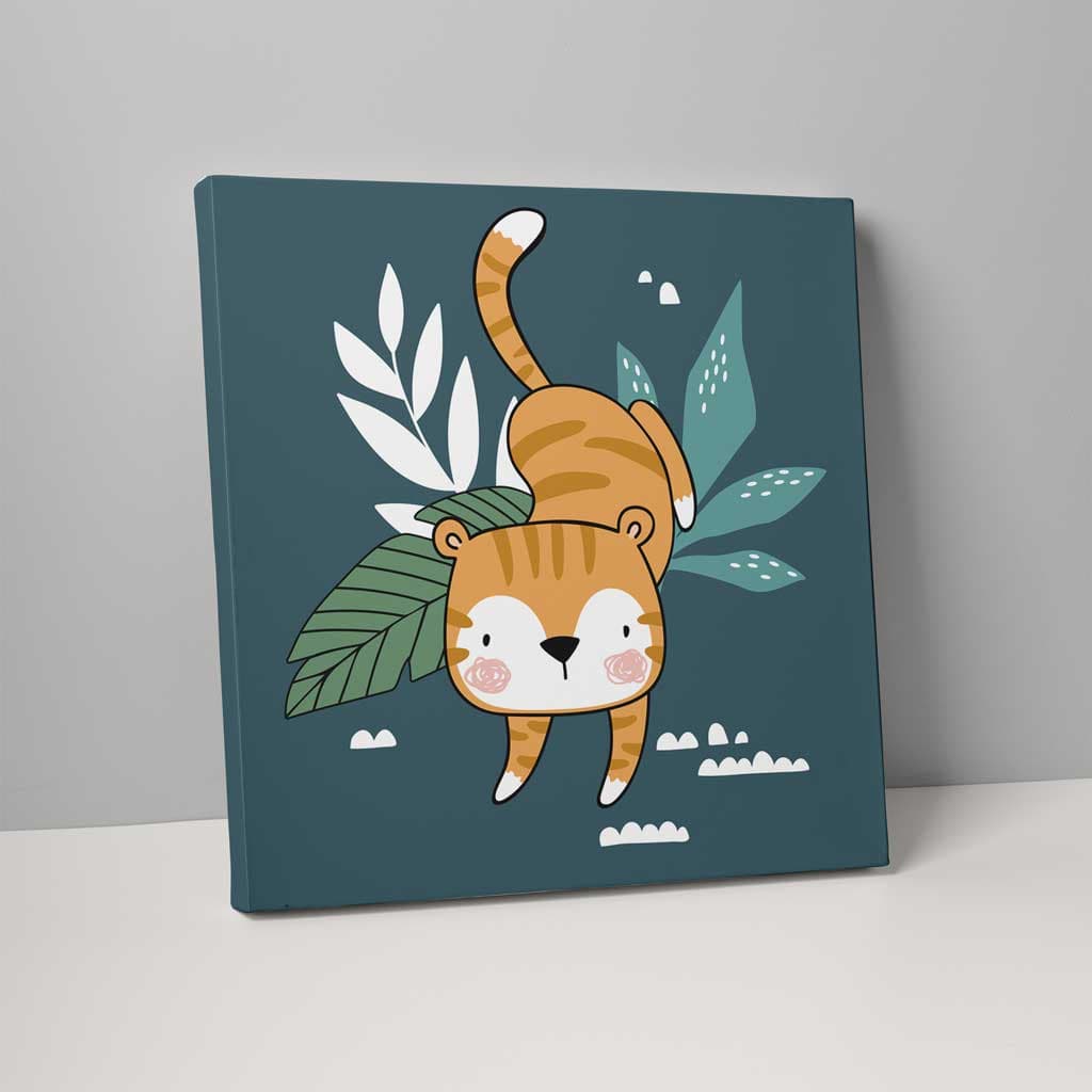 Boho Safari Dschungeltiger Türkisblau und Orange auf Leinwand