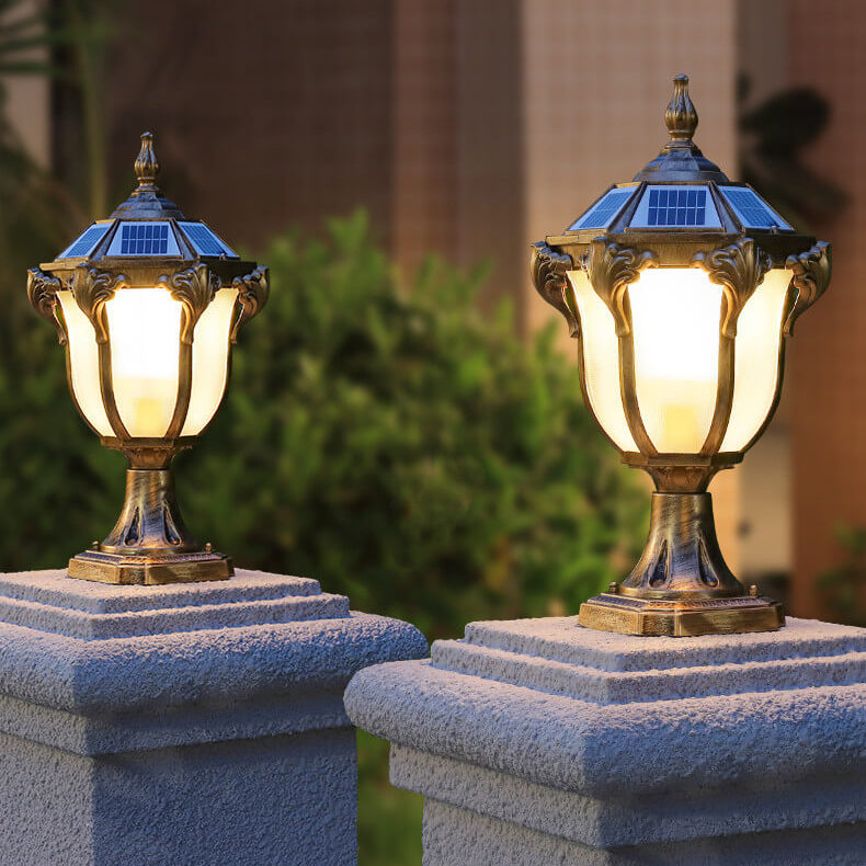 Europäische Retro-Gartenleuchte aus Aluminium-Druckguss, Glas, Solar, wasserdicht, für den Außenbereich