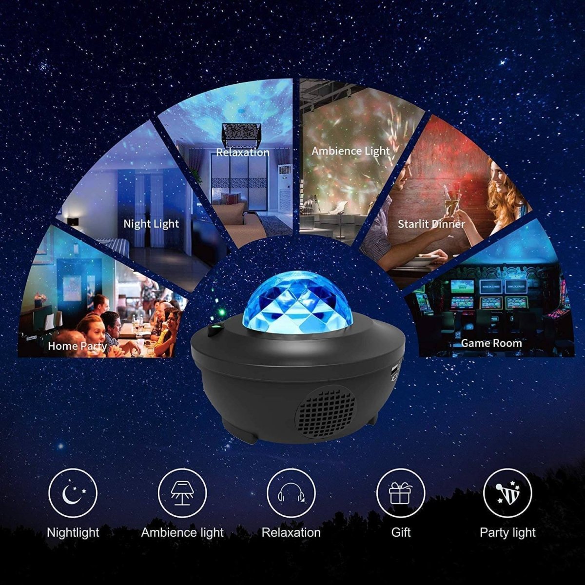 Tragbarer Galaxy-Projektor mit Bluetooth-Lautsprecher und Fernbedienung