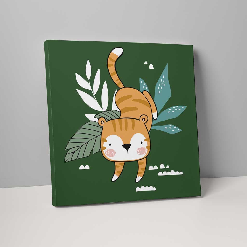 Boho Safari Dschungeltiger Dunkelgrün und Orange auf Leinwand