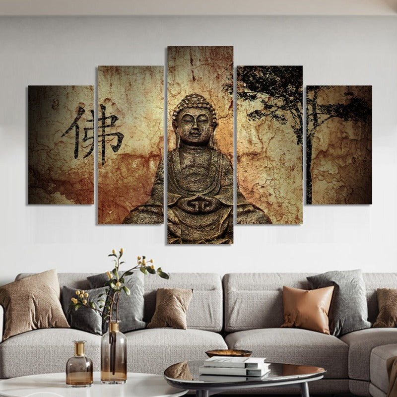 5 Stück Abstrakt Vintage Lord Buddha - Leinwand Wandkunst Gemälde