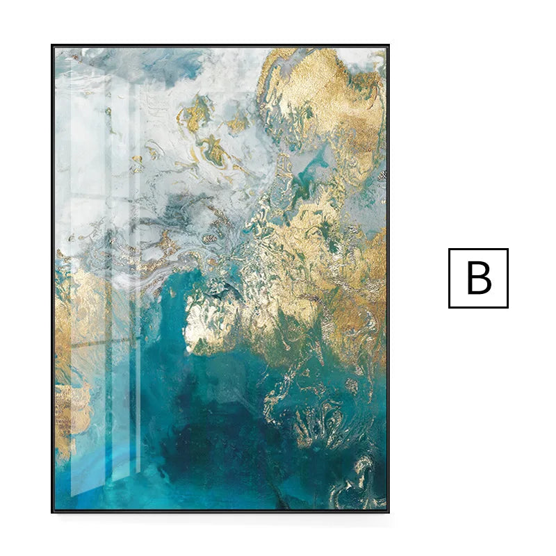 Abstrakt Aqua Blau Grün Jade Gold Flüssig Marmor Druck Wandkunst Fine Art Leinwanddrucke Bilder Für Luxuriöse Wohnzimmer Kunstdekoration | Karnz