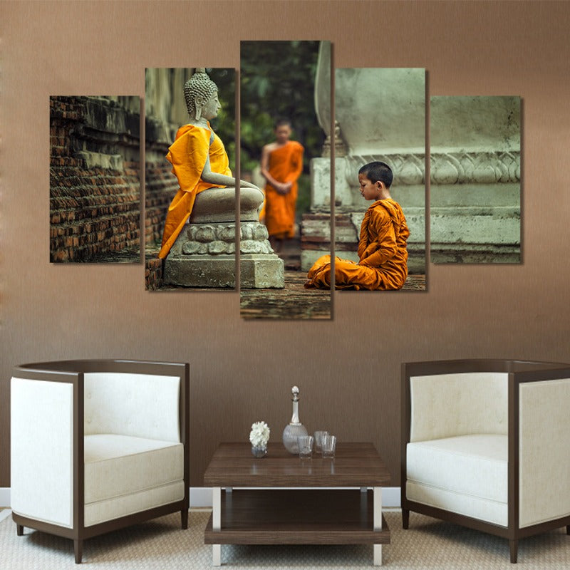 5 Teile Abstrakter Buddhistische Mönch in Vipassana Meditation - Leinwand Wandkunst Gemälde