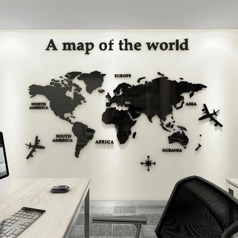 Weltkarte 3D Wandmural Kristallgespiegelte Acryl-Weltkarte Wandaufkleber für Büro Wohnzimmer Kinderzimmer kreative DIY Wohnkultur | Karnz