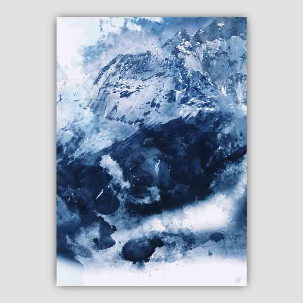 Blauer abstrakter Berg-Aquarellkunstdruck Nr. 3