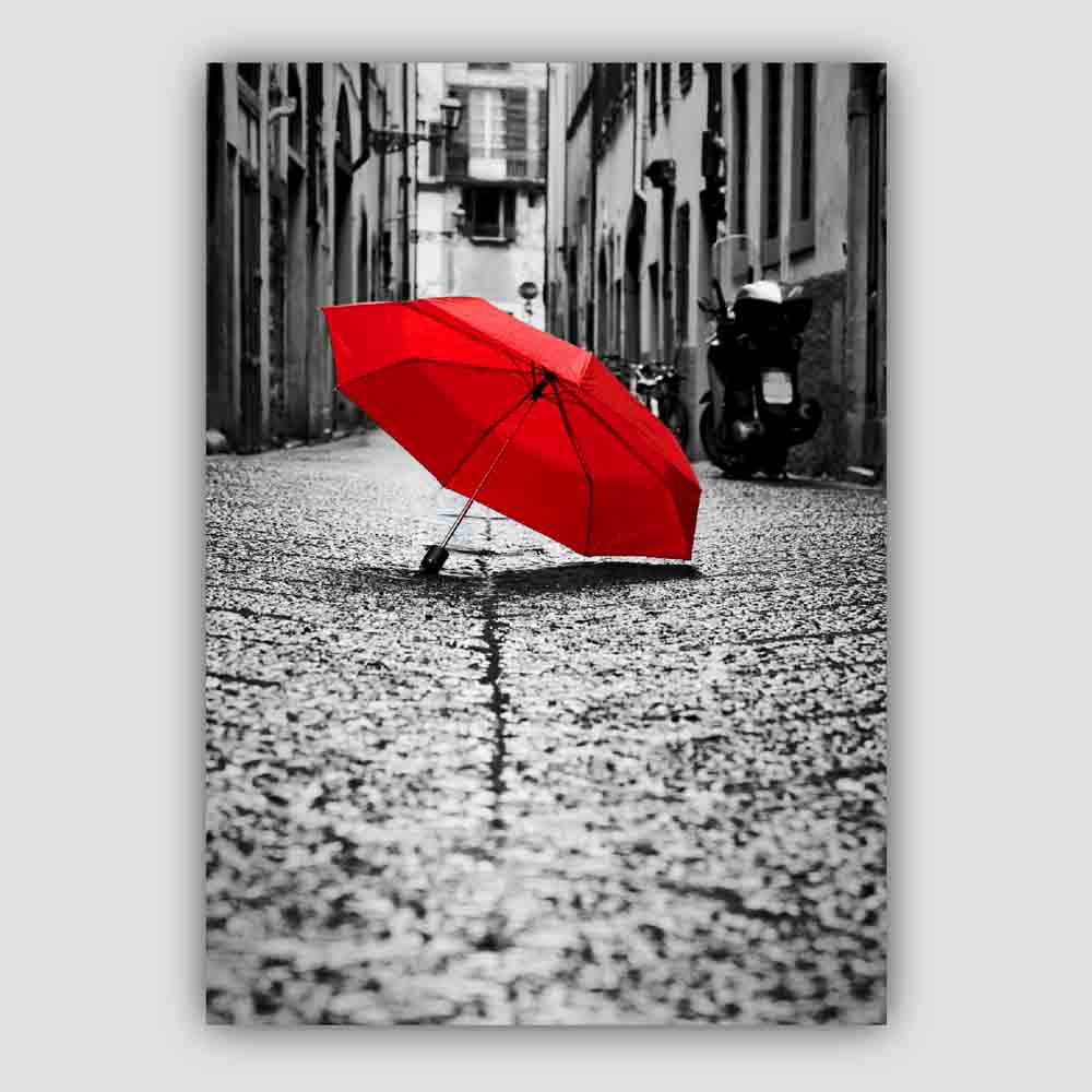 Schwarz-Weiß-Fotodruck: Paris mit rotem Regenschirm