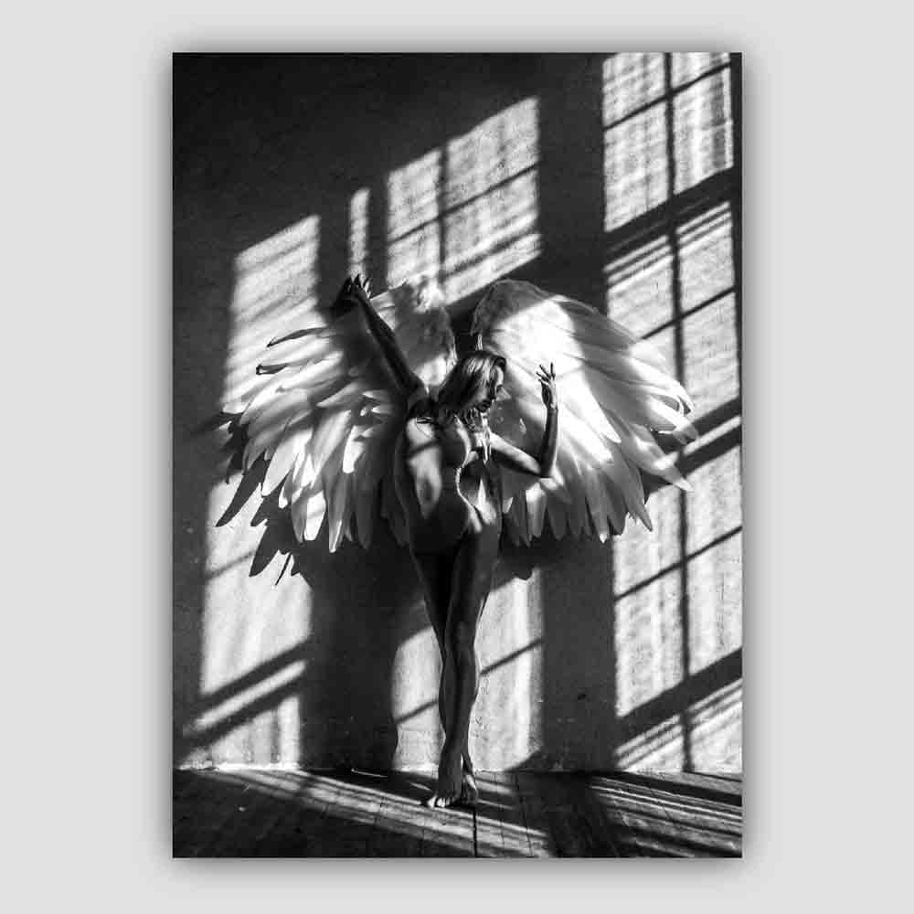 Engel im Fenster Schatten Foto Kunstdruck