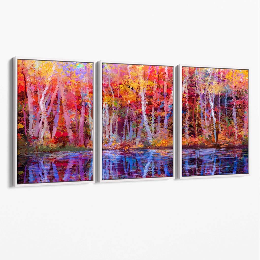 Abstrakte Sommerbäume in Lila und Rot – Wandbild auf Leinwand