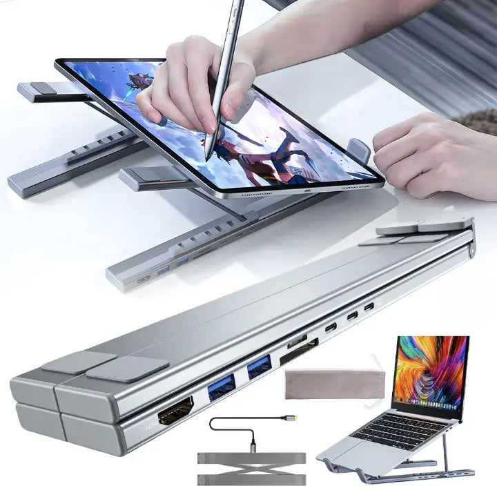 Faltbarer Laptop-Ständer mit 8-in-1 Hub – Für Technik-Enthusiasten & Schnellladungs-Fans