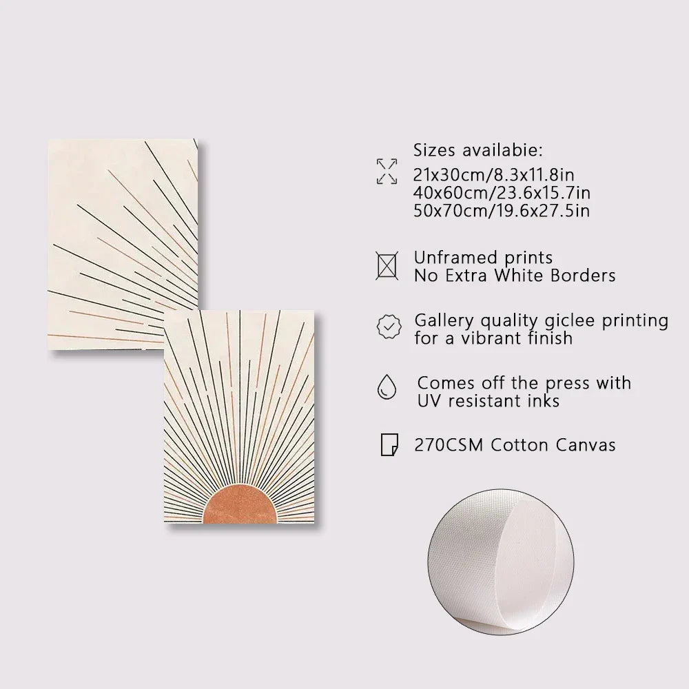 Minimalistische Sonnenaufgang Geometrische Linienkunst Wandkunst Feine Kunst Leinwanddrucke Bilder Für Modernes Apartment Wohnzimmer Schlafzimmer Home Office Kunst Dekor - Set von 3PCS