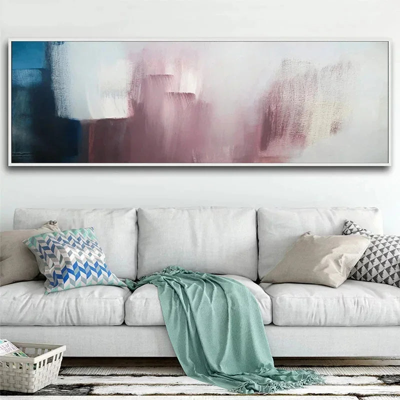 Breite Format Abstrakte Schattierungen von Blau Mauve Lila Wandkunst Fine Art Leinwanddruck Modernes Bild für über dem Sofa Großes Bild für über dem Bett | Karnz