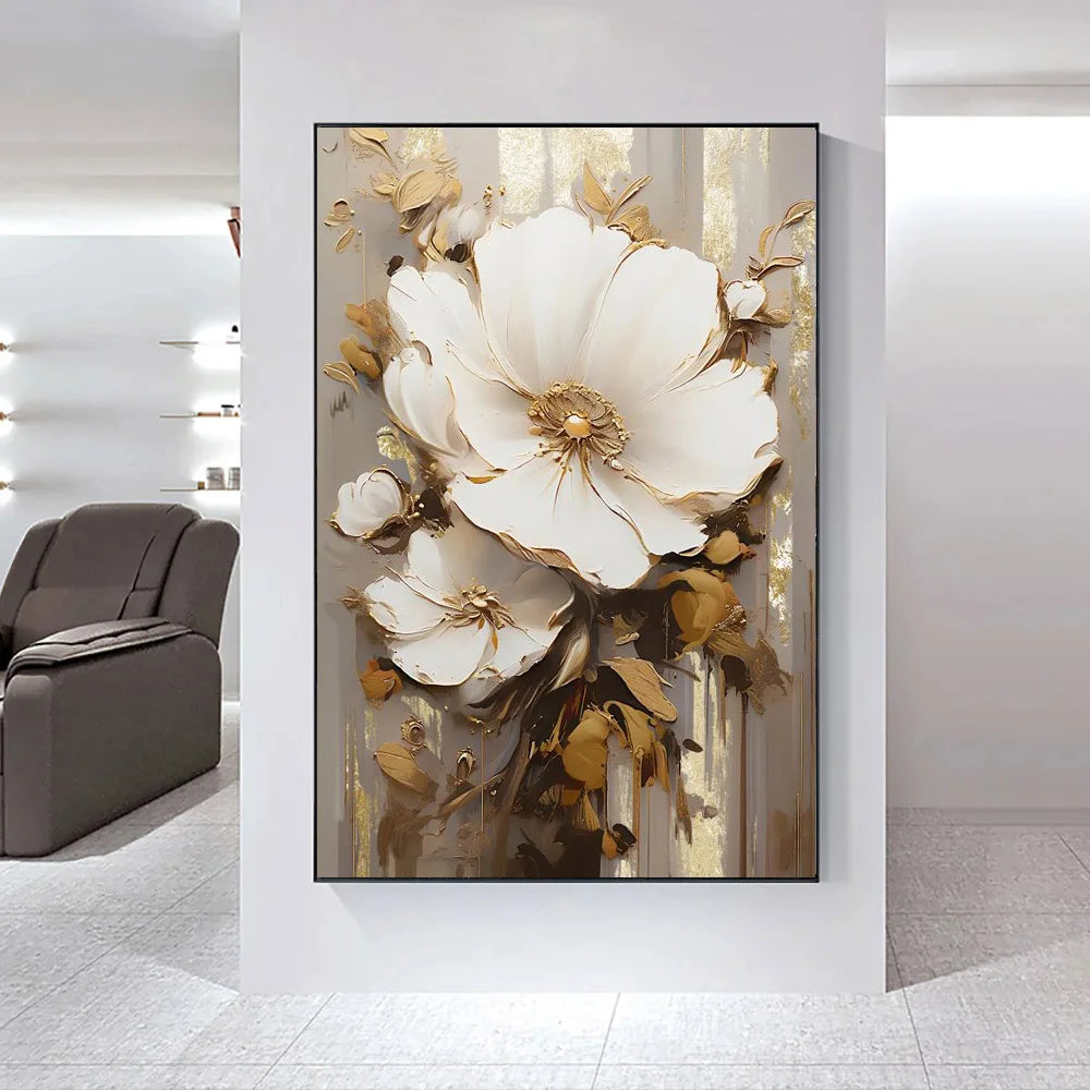 Moderne Abstrakte Weiße Florale Wandkunst Fine Art Leinwanddrucke Helle Luxus Botanische Bilder Für Wohnzimmer Eingang Flur Wand | Karnz