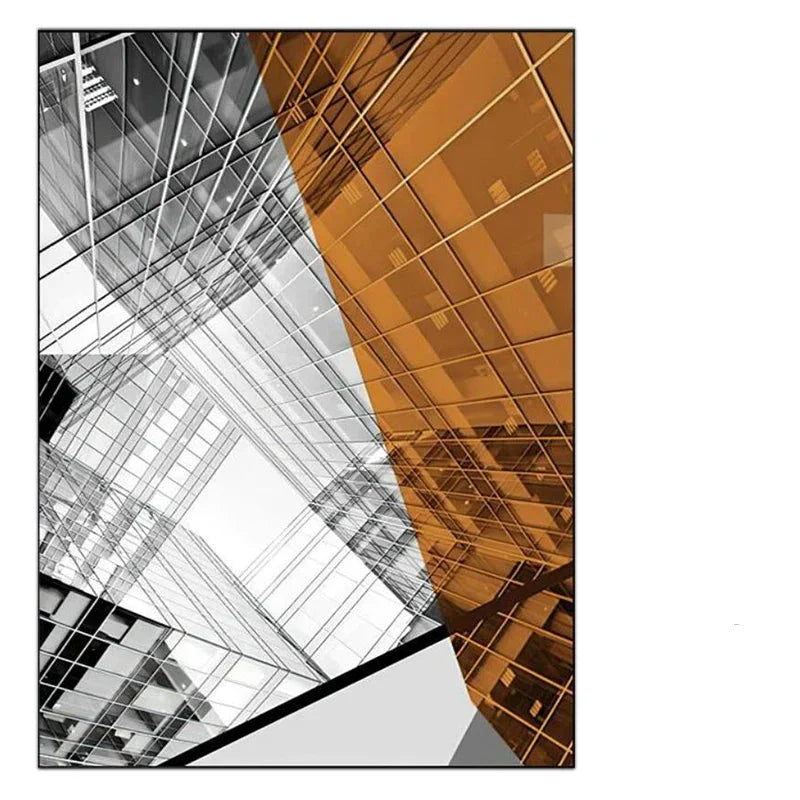 Moderne geometrische architektonische Wandkunst Fine Art Leinwanddrucke schwarze graue orange abstrakte Bilder für Wohnzimmer Studio Home Office Kunstdekoration