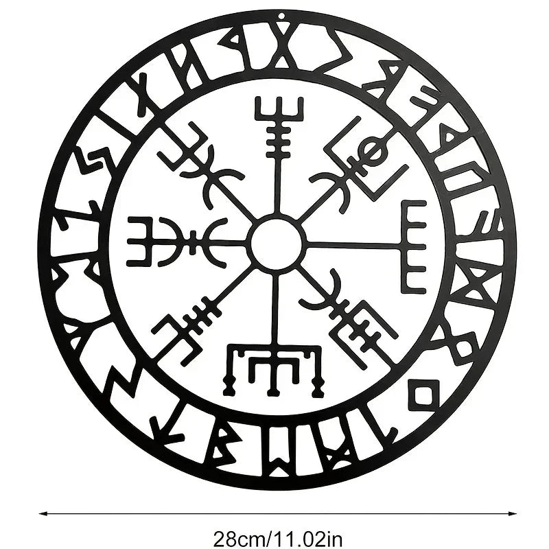 Norse Viking Runes Kompass Schwarze Metall Wandkunst 3D Eisen Handwerk Wandmontierte Nordic Plakette Für Wohnzimmer Esszimmer Kreative Home Decor