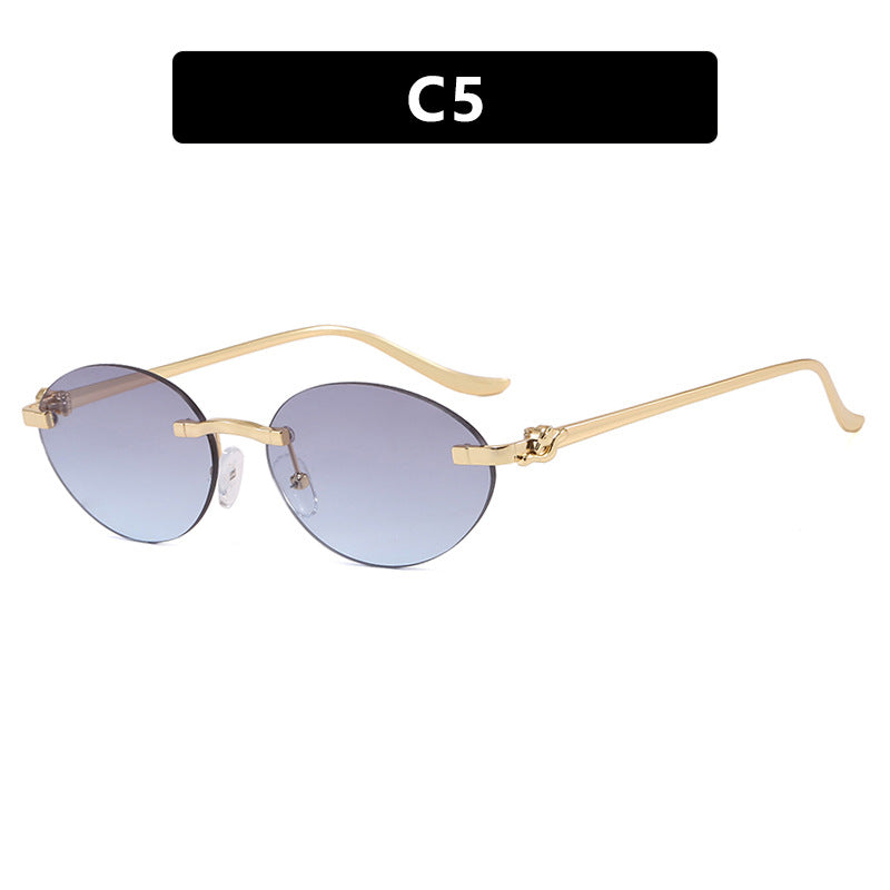 Damen elegante ovale Sonnenbrille mit goldenen Akzenten Karnz