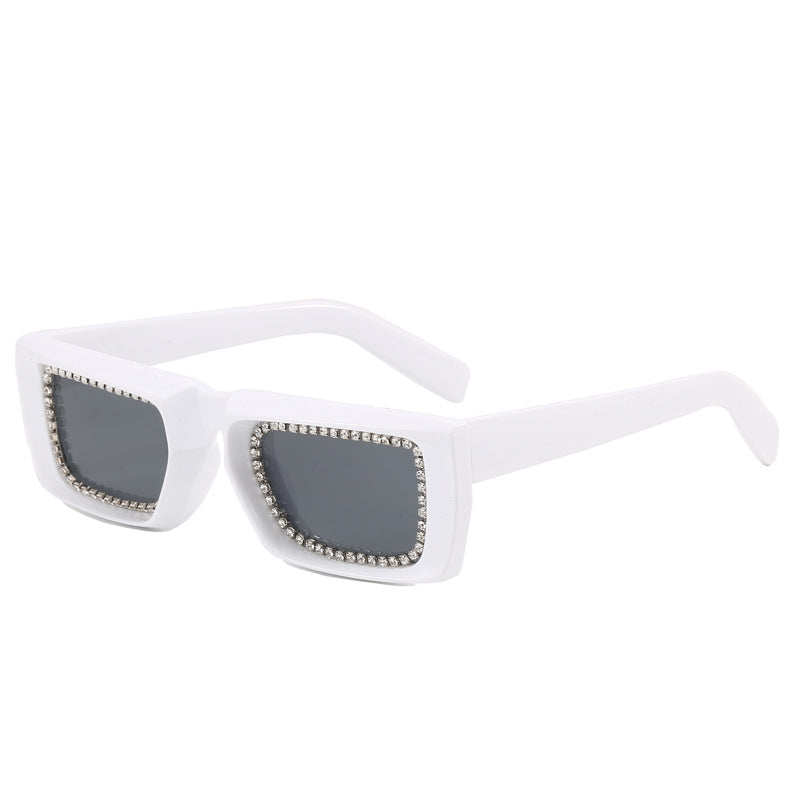 Damen extravagante quadratische Sonnenbrille mit glitzerndem Rahmen Karnz