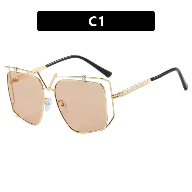 Damen futuristische Oversized-Sonnenbrille mit einzigartigem Geometrie-Rahmen Karnz