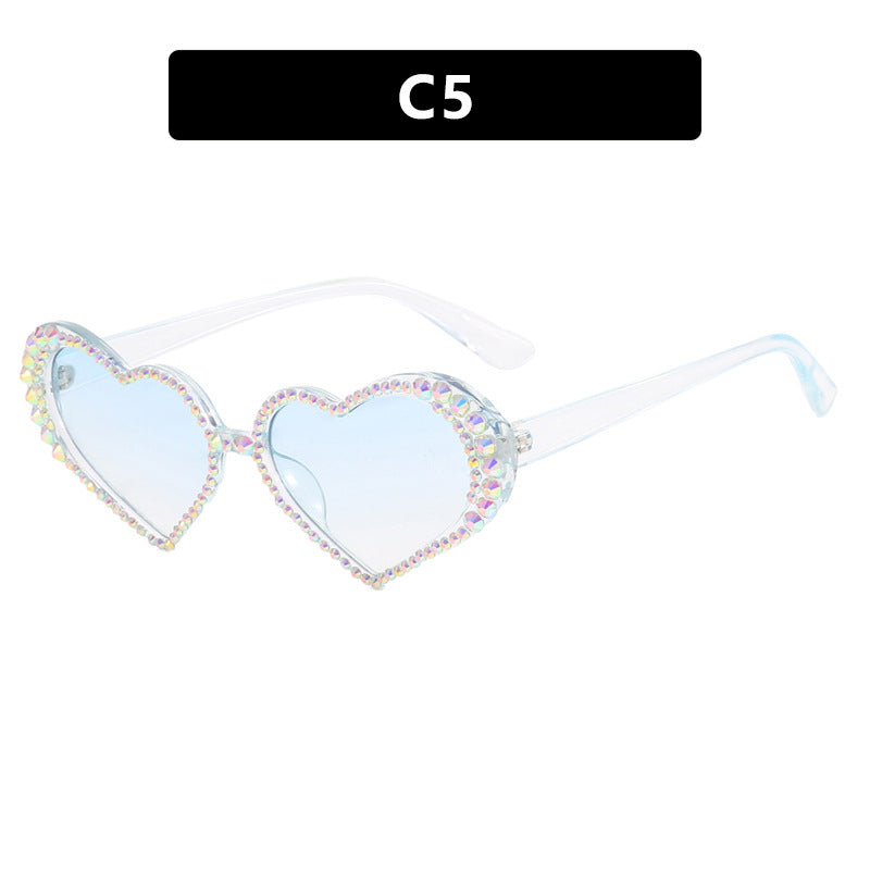 Damen Herzförmige Sonnenbrille mit strassbesetztem Rahmen Karnz