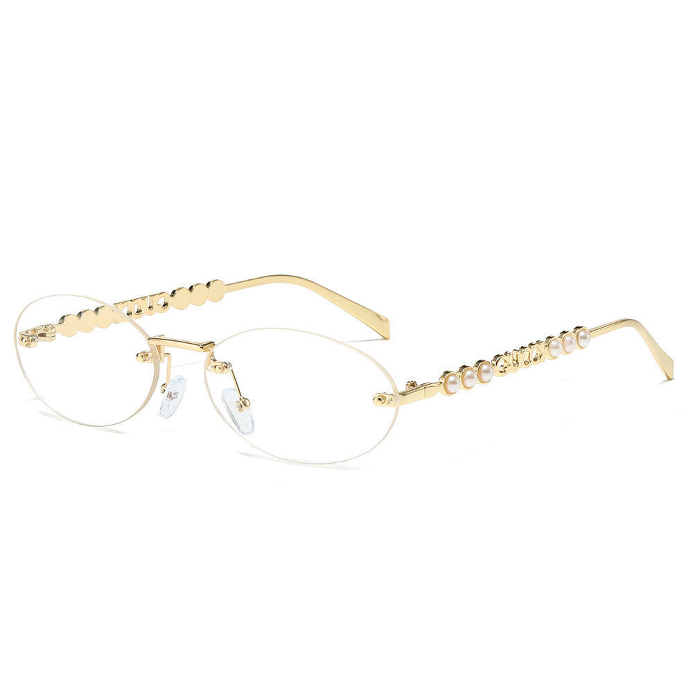 Damen modische Sonnenbrille mit ovalem Rahmen und perlenverzierten Bügeln Karnz