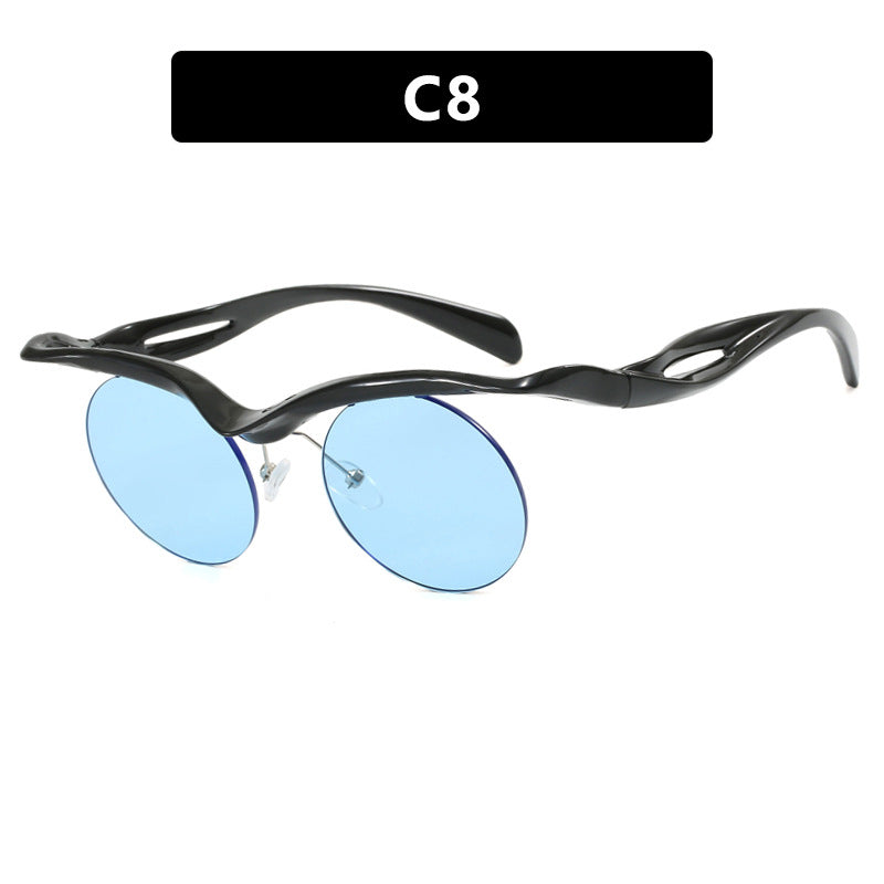 Damen futuristische Sonnenbrille mit geschwungenem Rahmen und polarisierenden Gläsern Karnz
