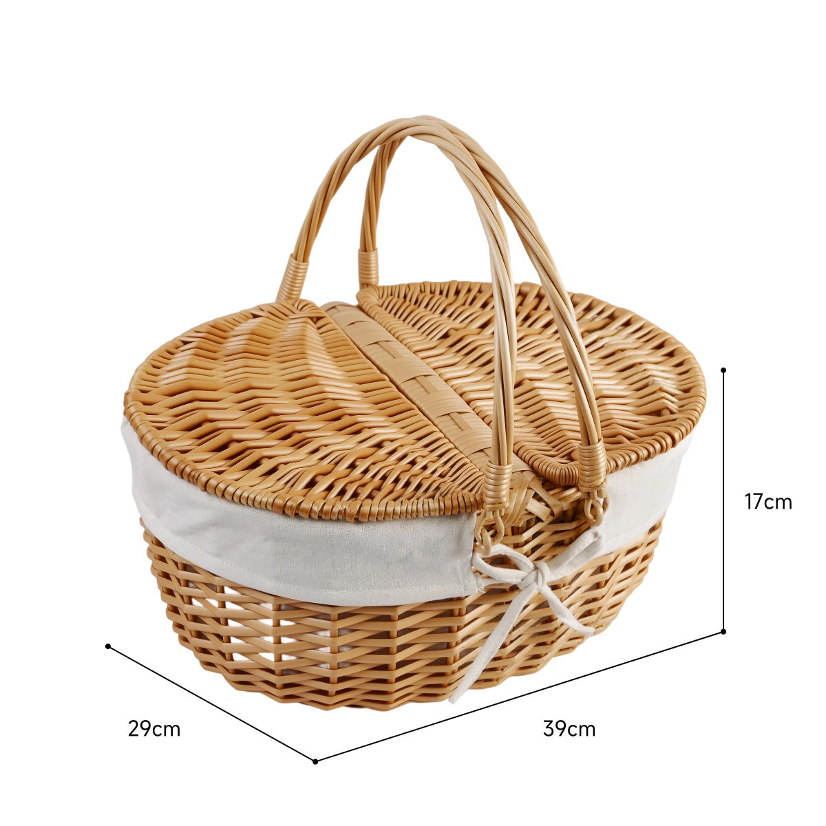 Damen geflochtener Picknickkorb mit romantischem Gingham-Futter Karnz