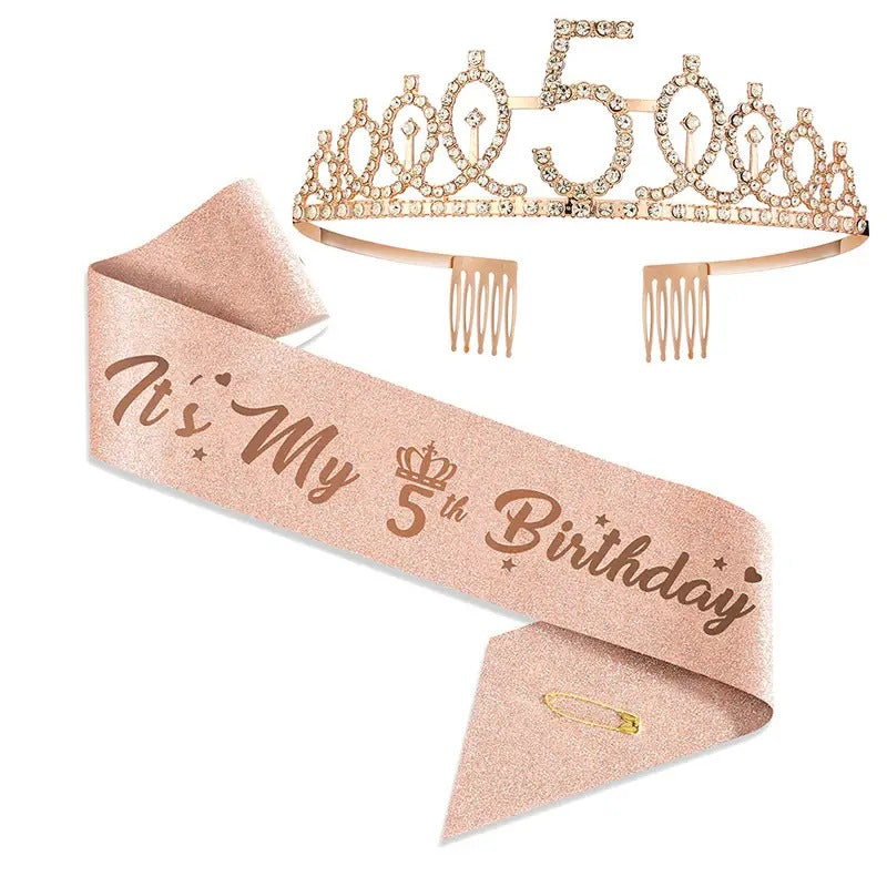 Damen Glitzernde Tiaras mit festlichem Geburtstagsbanner Karnz