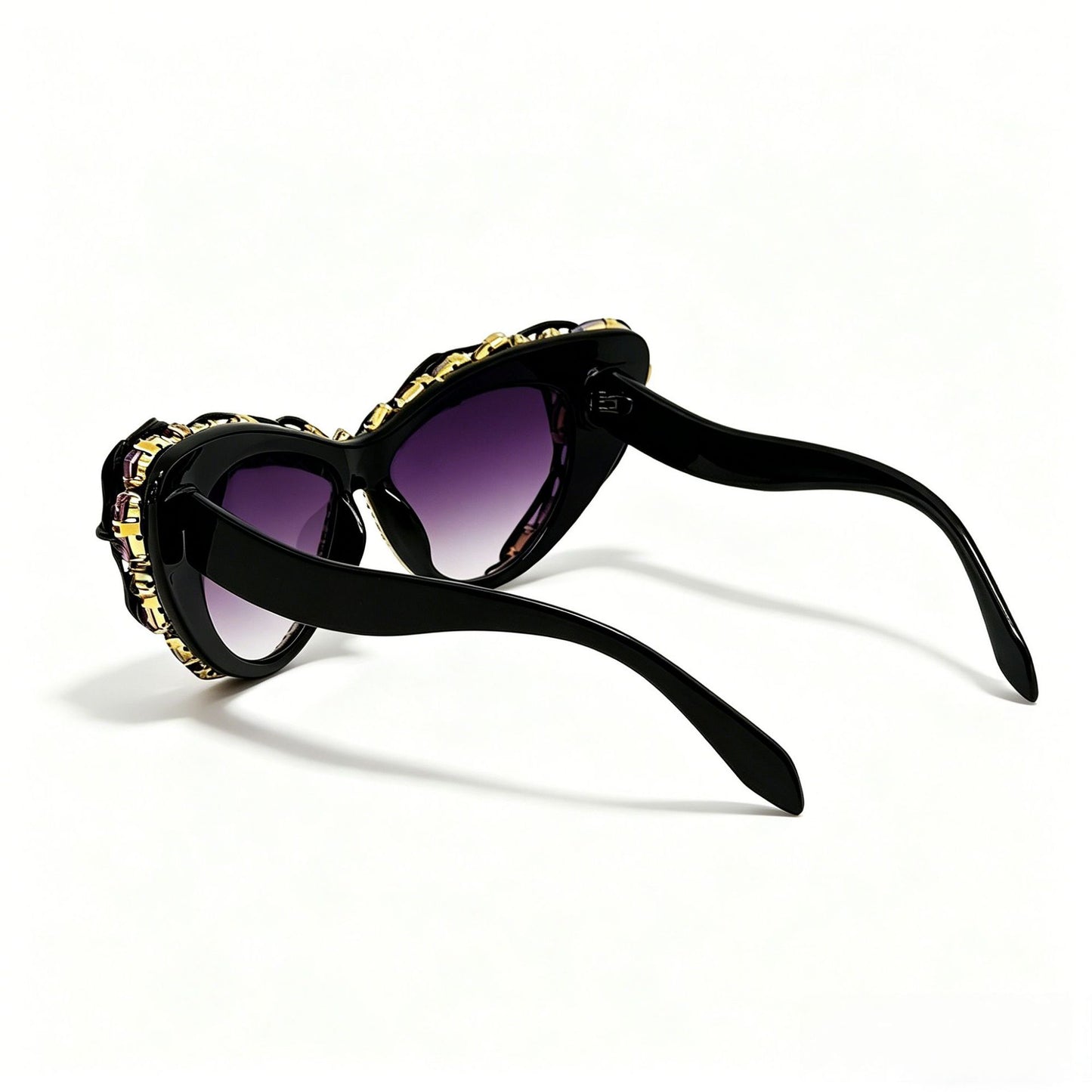 Damen Cat-Eye-Sonnenbrille mit funkelndem Kristallrahmen und kunstvollen Verzierungen Karnz
