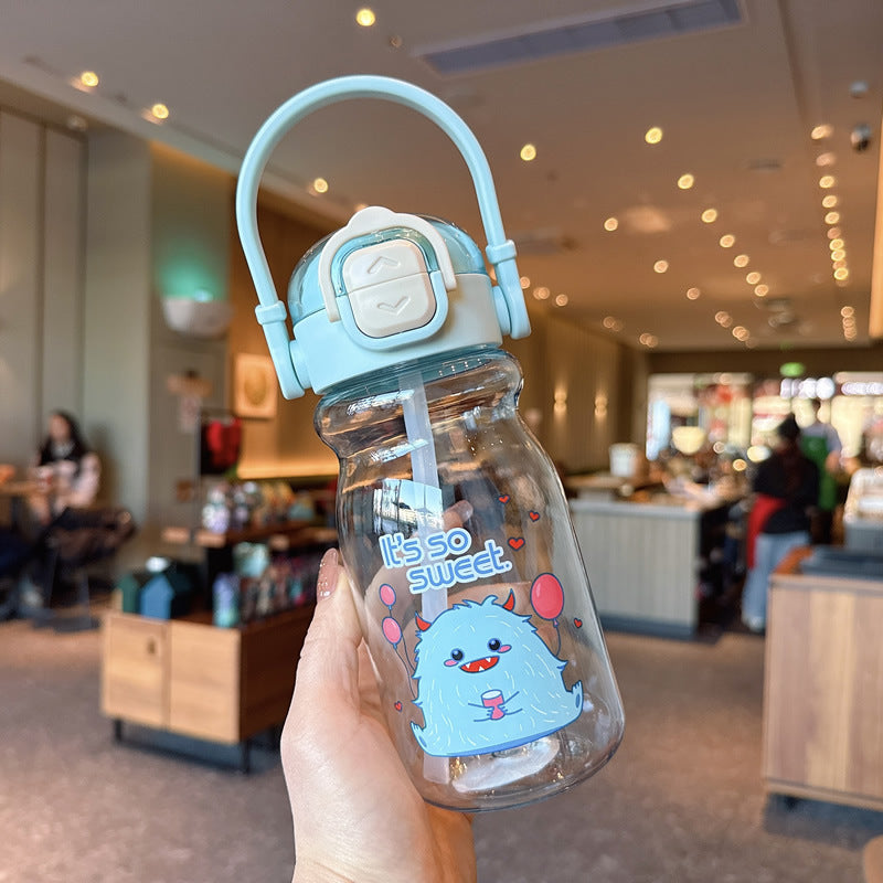 Damen Lustige Kunststoff-Trinkflasche mit integrierter Trinkhalmfunktion Karnz